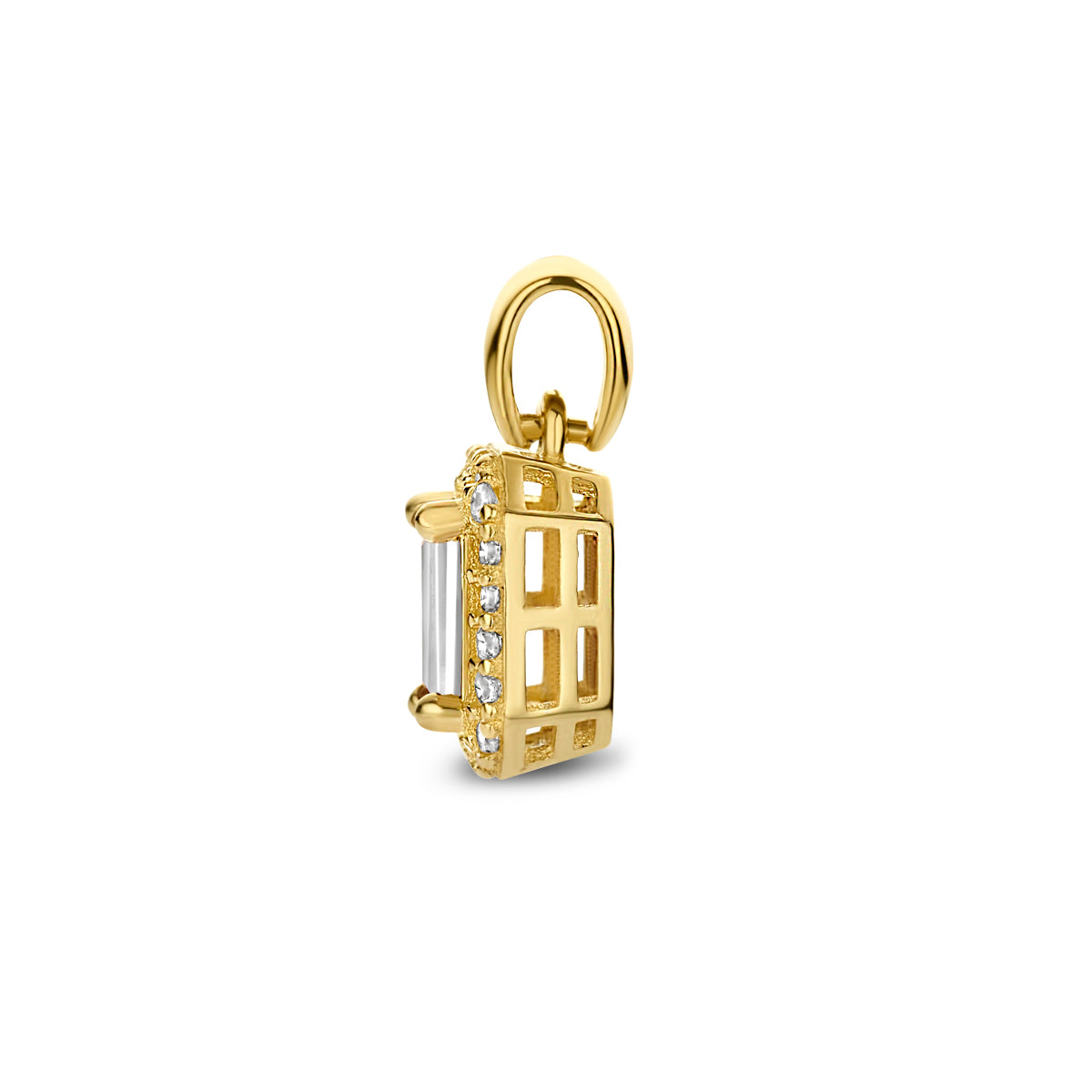 14krt geelgouden hanger baquette zirconia 12x6mm
