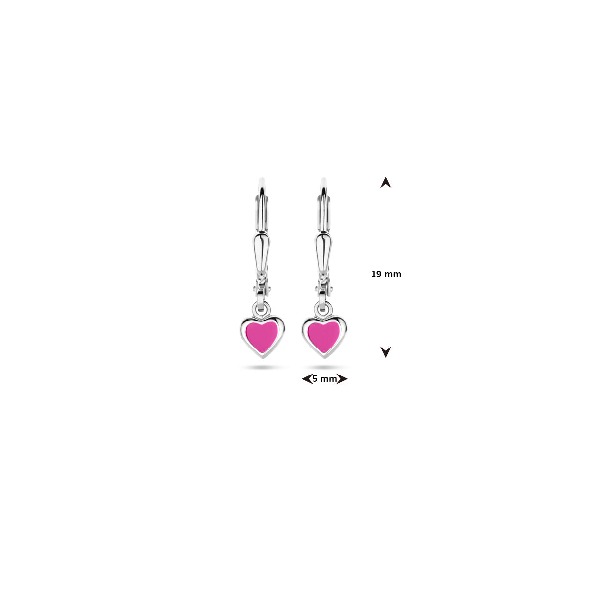 Zilveren oorhangers kind met roze emaille hart | 19 mm