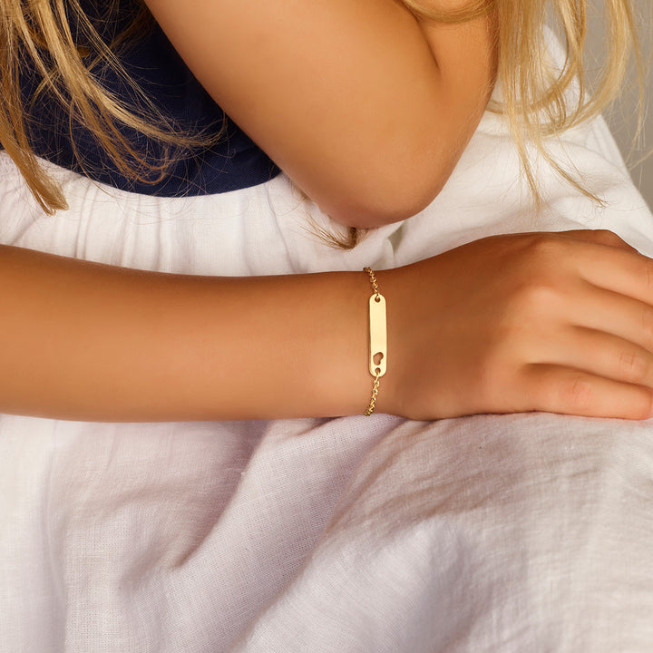 9krt geelgouden graveerarmband anker plaat hart 4mm | 11-13cm