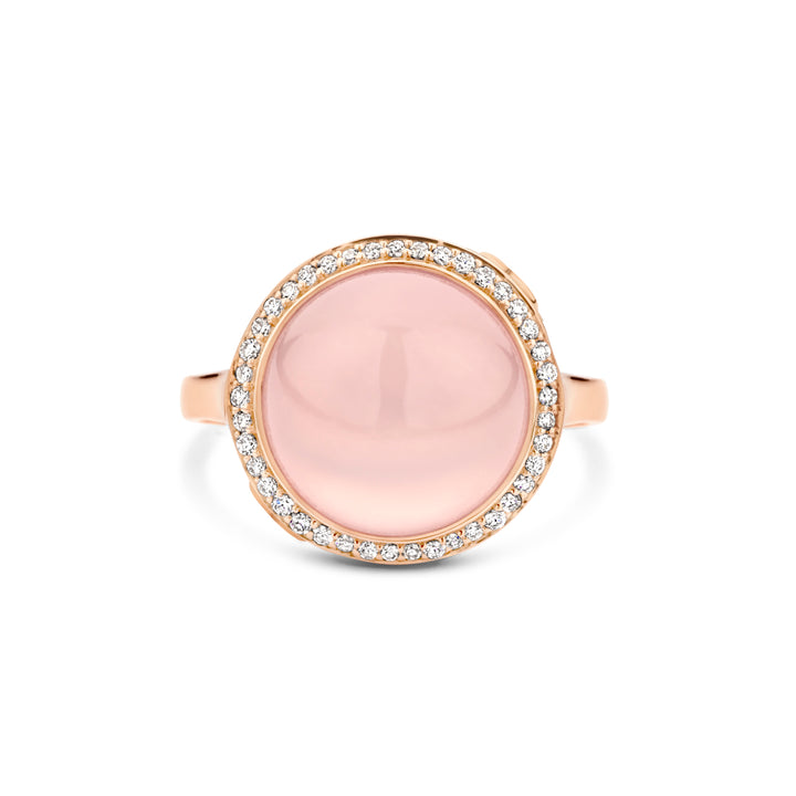 14krt roségouden ring met 6,5ct rozenkwarts en diamant 0,19ct GSI | 14,5mm