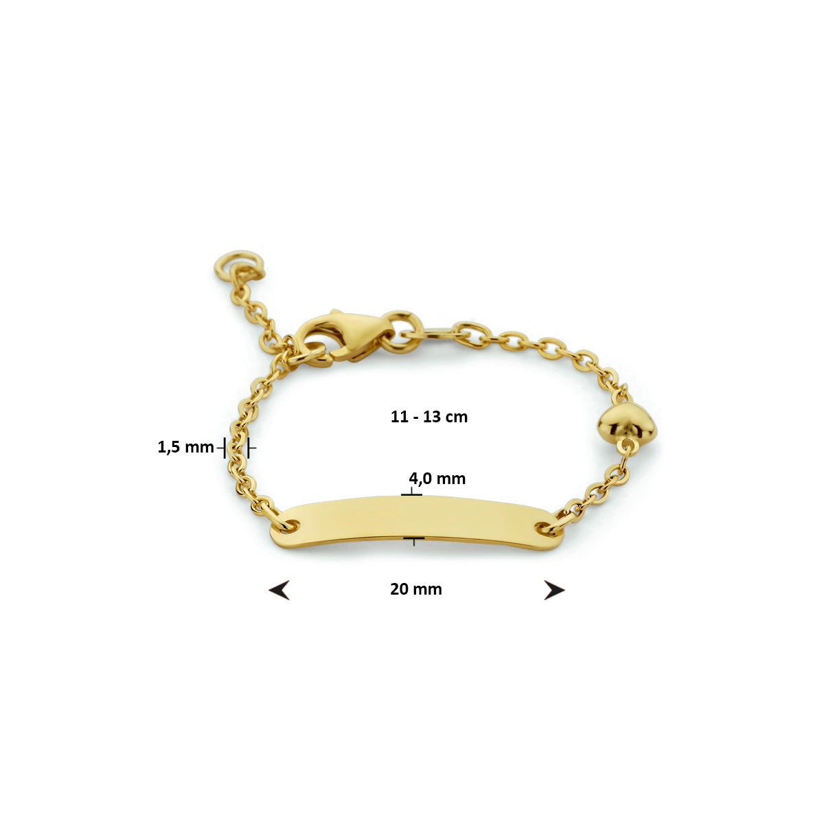 9krt geelgouden graveerarmband anker hartje plaat 4mm | 11-13cm