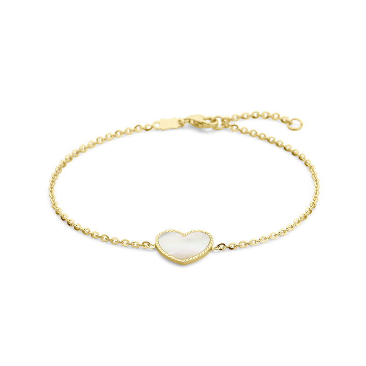 14krt geelgouden armband hart parelmoer 1,5mm  | 16-18 cm