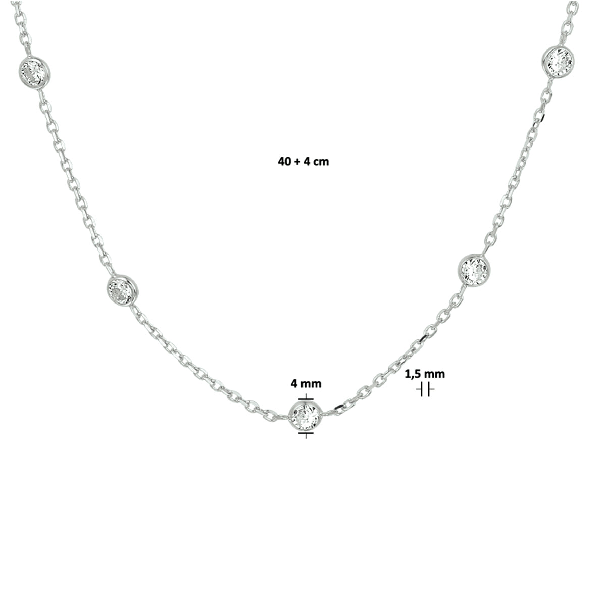 Zilveren collier zirkonia | 40+4cm