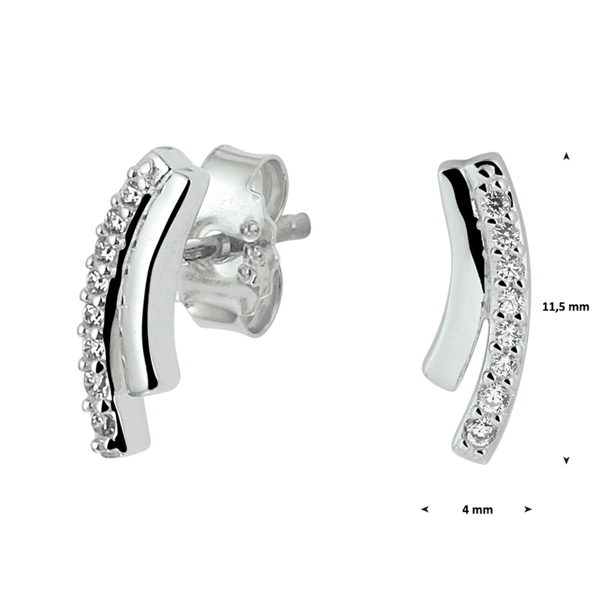 Zilveren oorknoppen zirkonia 4x11,5mm