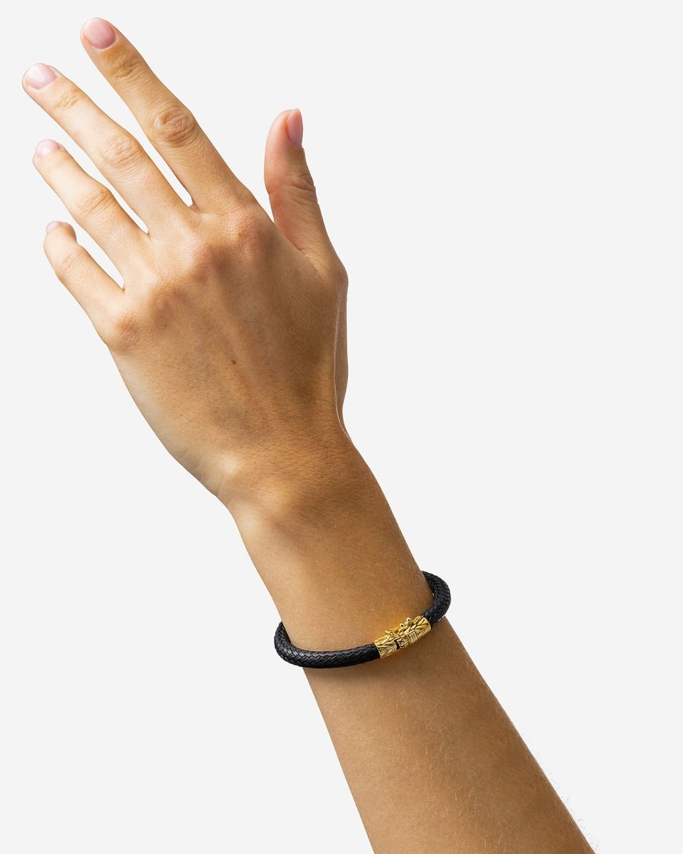 BUDDHATOBUDDHA - Armband Ellen verguld leer zwart | E
