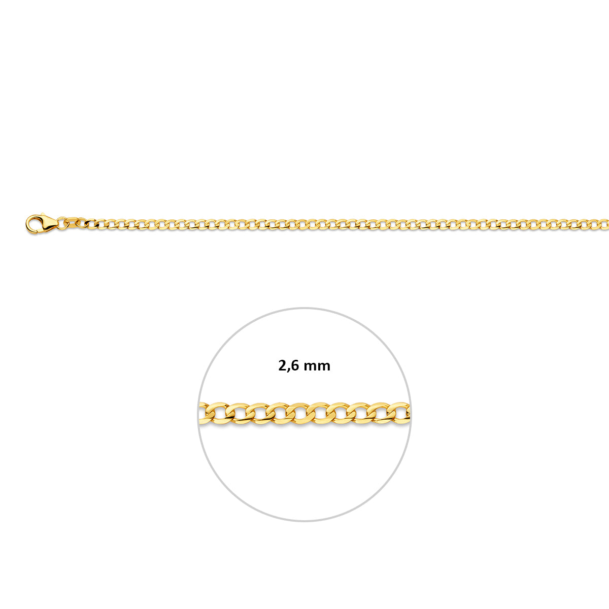 14krt geelgouden collier gourmette 6-zijdes geslepen 2,6mm