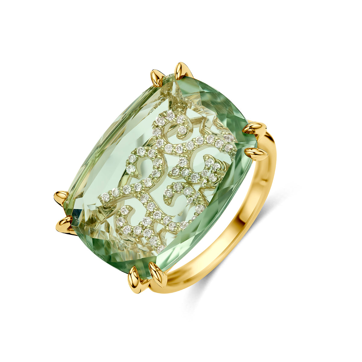 14krt geelgouden ring met diamant 0.14ct HSI | Amethist