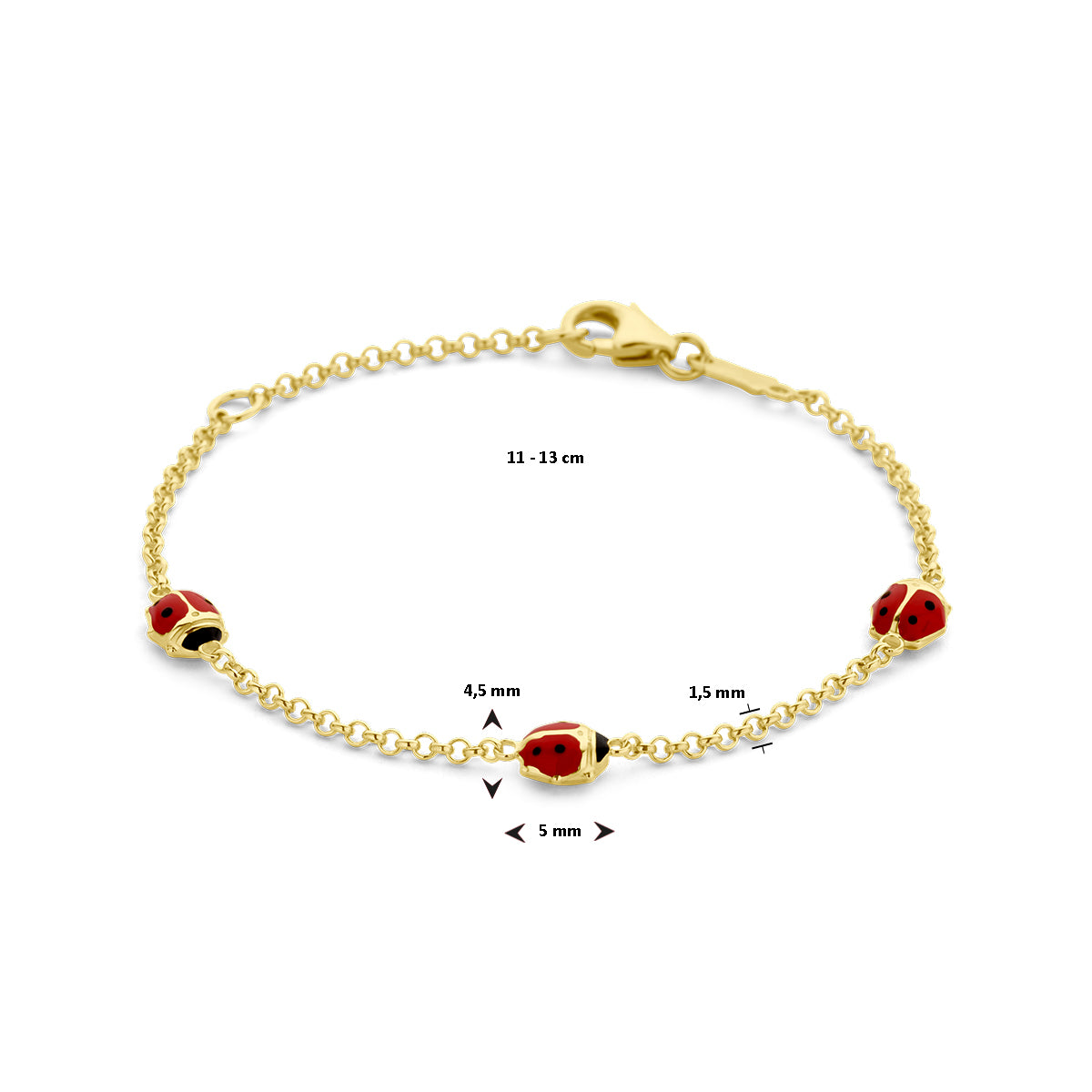 14krt geelgouden armband lieveheersbeestje emaille | 11-13cm