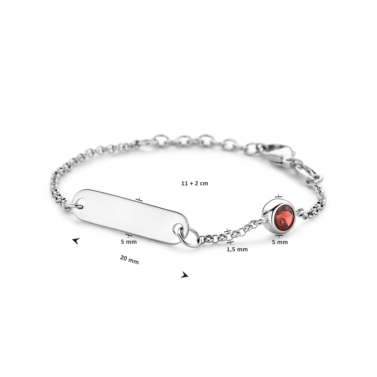 Zilveren graveerarmband plaat 5,0mm met granaat | 11-13cm