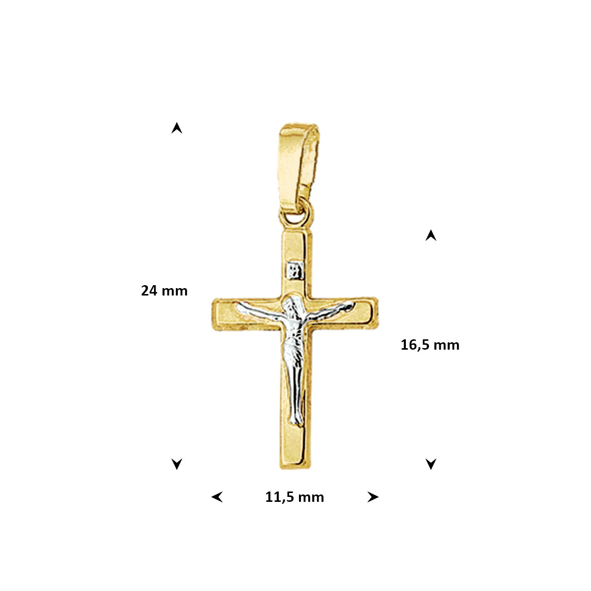 14krt bicolor gouden hanger kruis corpus 16.5x11.5mm