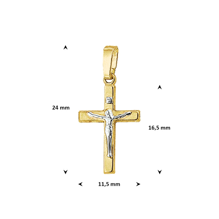14krt bicolor gouden hanger kruis corpus 16.5x11.5mm