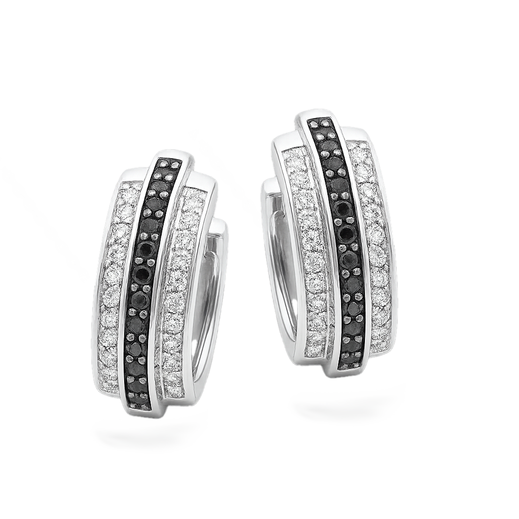 14krt witgouden klapoorringen met witte en zwarte diamanten | 0.34ct