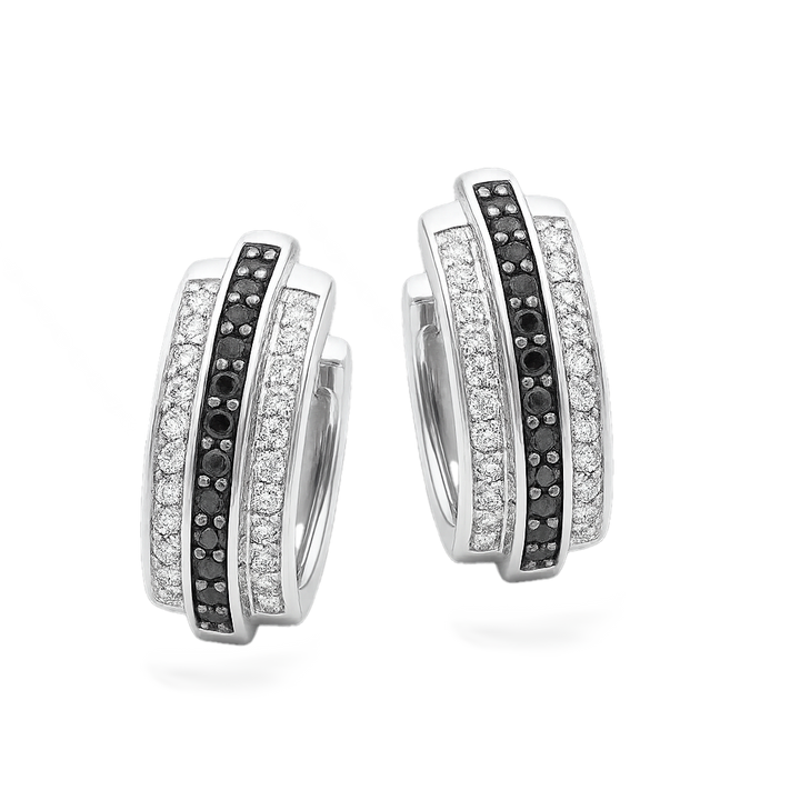 14krt witgouden klapoorringen met witte en zwarte diamanten | 0.34ct