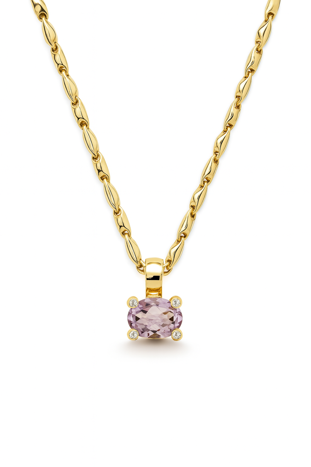 14krt geelgouden hanger met 4-0.04ct briljant en Rose de France| 10x8mm