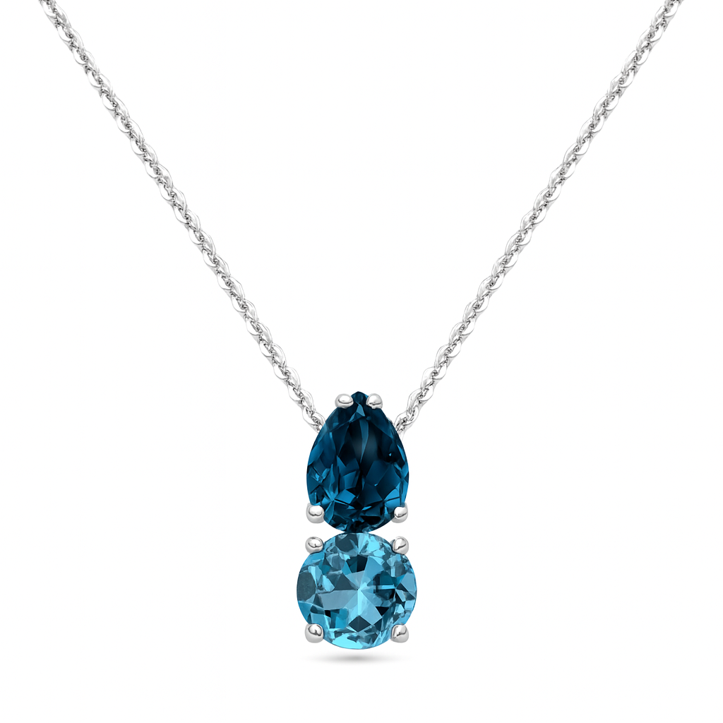 14krt witgouden collier met hanger blauw topaas | 42cm