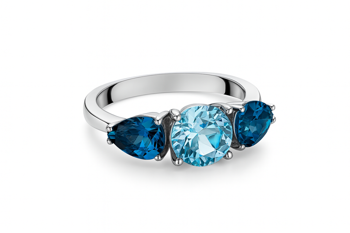 14krt witgouden ring met blauw topaas