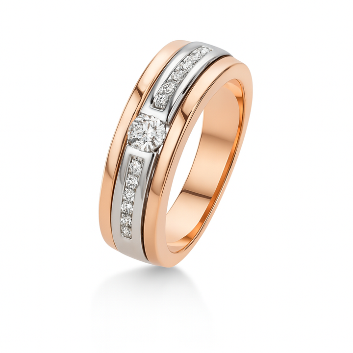 14krt rosé -en witgouden ring met briljant 0.25ct HSI