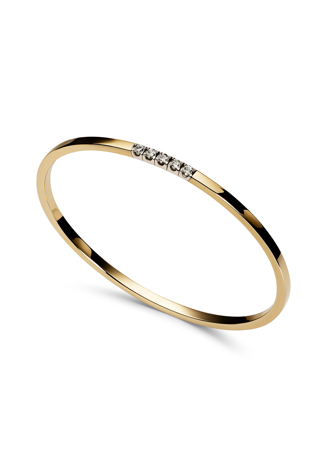 14krt bicolor gouden bangle met scharnier en briljant 5-0.25ct HSI | 60x2.5mm