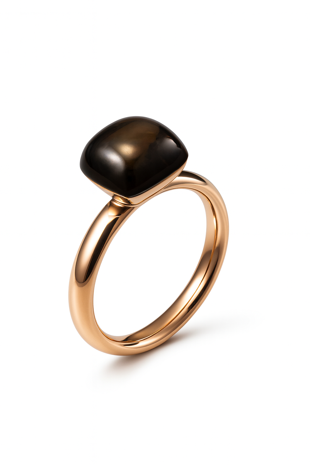 14krt roségouden ring met cabochon geslepen rookkwarts | 9x9mm