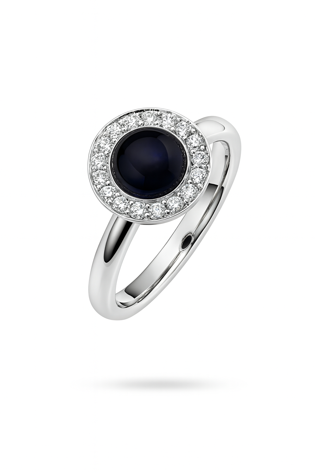 14krt witgouden ring met cabochon geslepen blauw saffier en 0.15ct diamant