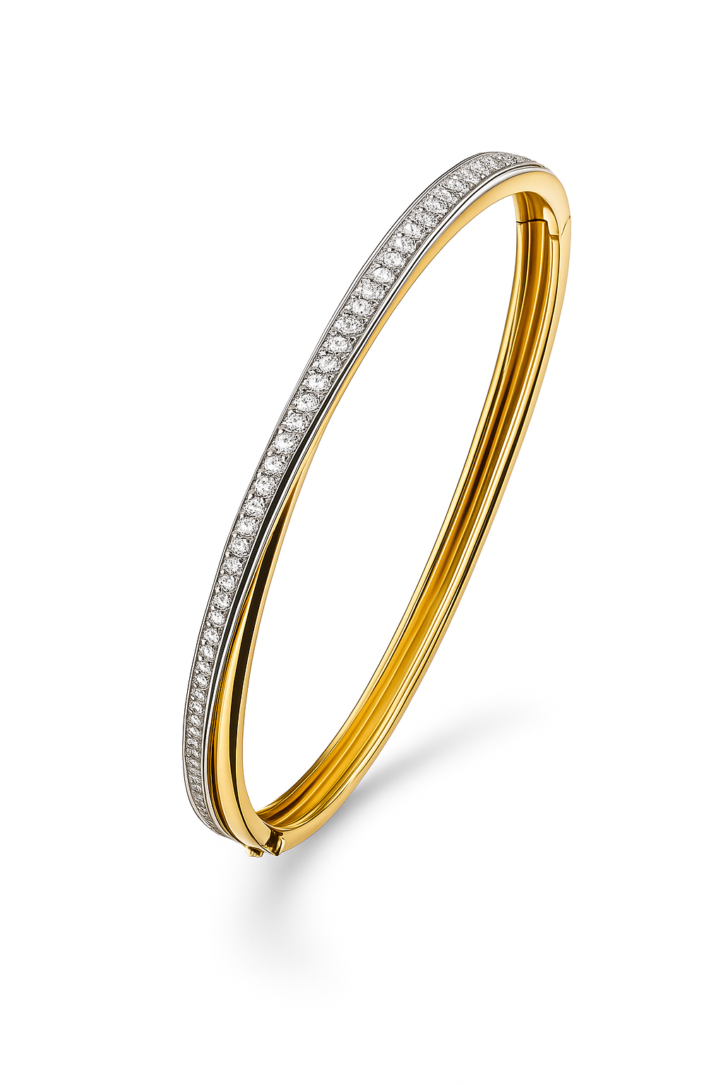 14krt bicolor gouden bangle met scharnier en briljant 0,98ct HSI | 60mm