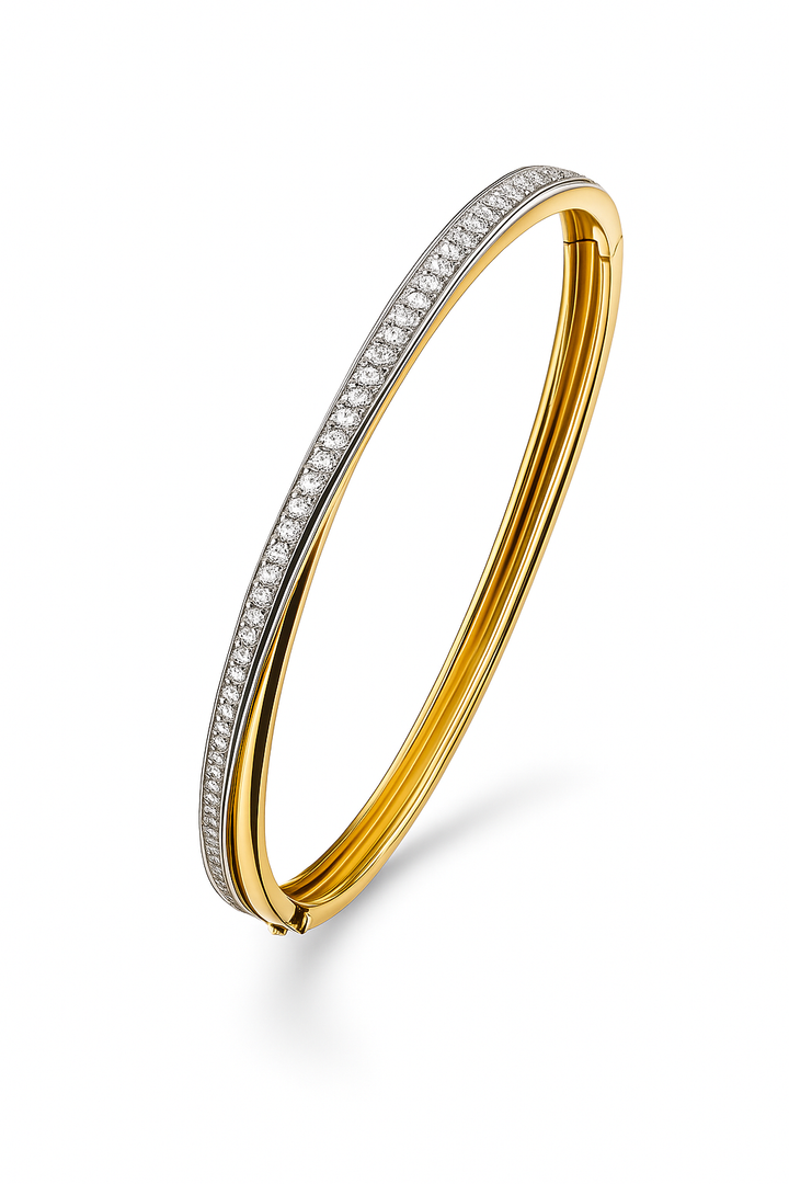 14krt bicolor gouden bangle met scharnier en briljant 0,98ct HSI | 60mm