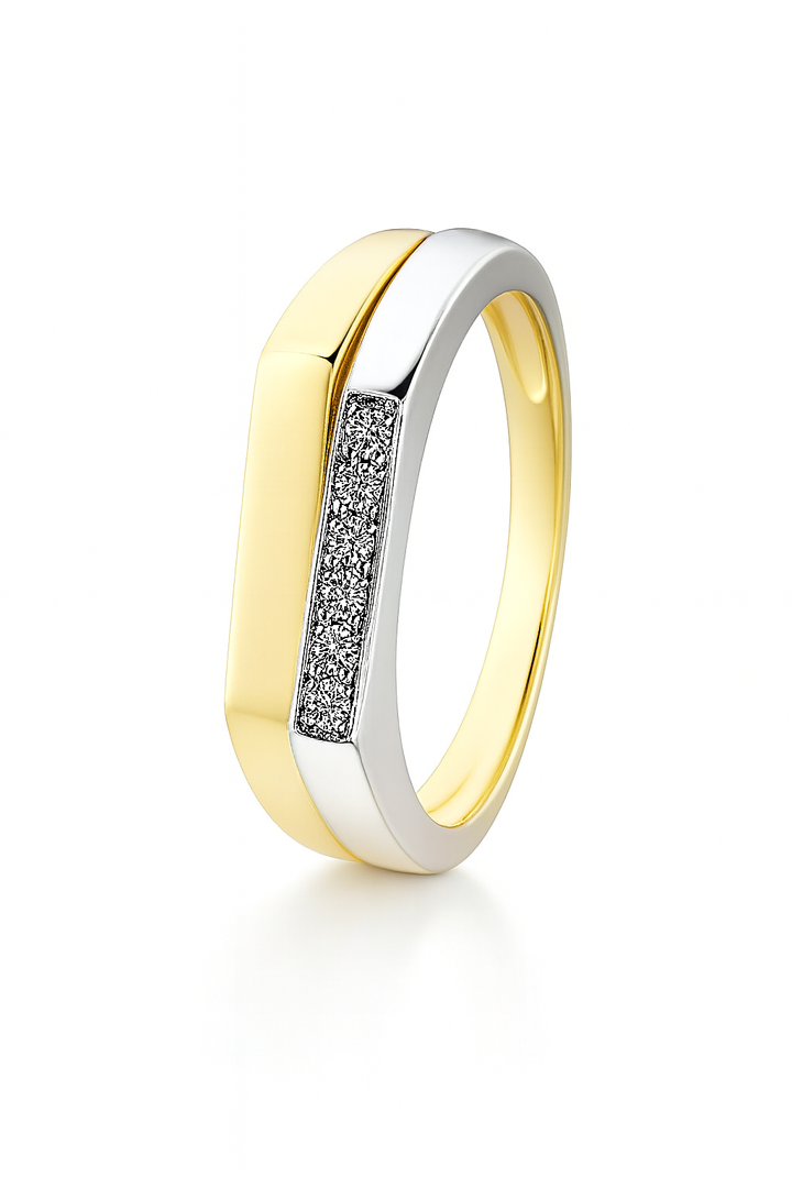 14krt bicolor gouden ring met briljant 6-0.06ct HSI