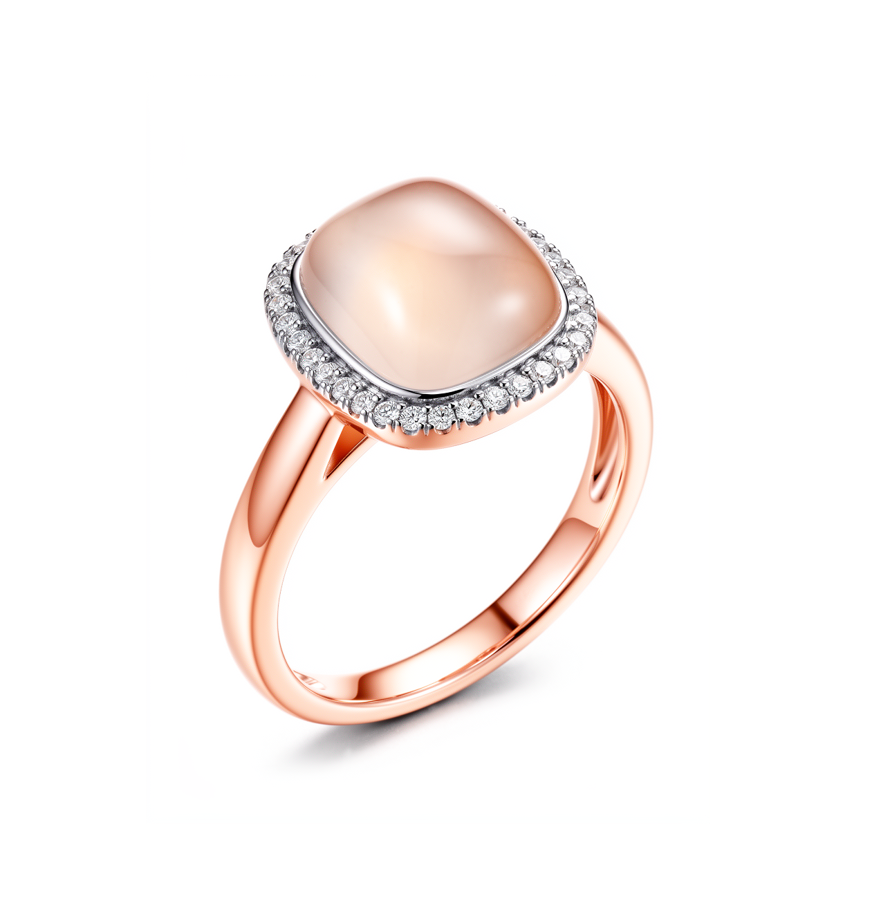 14krt roségouden ring met rozenkwarts en 34-0.10ct HSI diamant