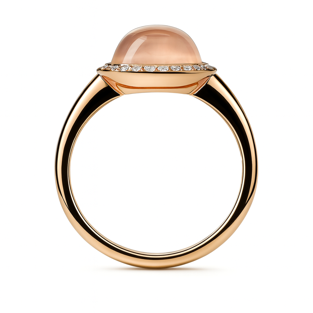 14krt roségouden ring met rozenkwarts en 34-0.10ct HSI diamant