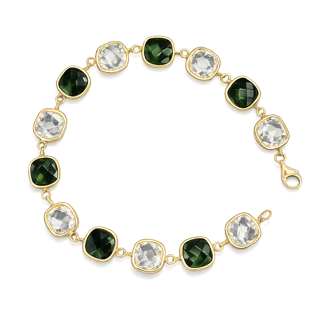 14krt geelgouden armband met groene amethist en toermalijn 9mm | 19cm