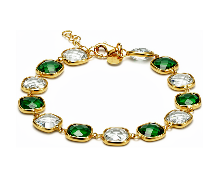 14krt geelgouden armband met groene amethist en toermalijn 9mm | 19cm