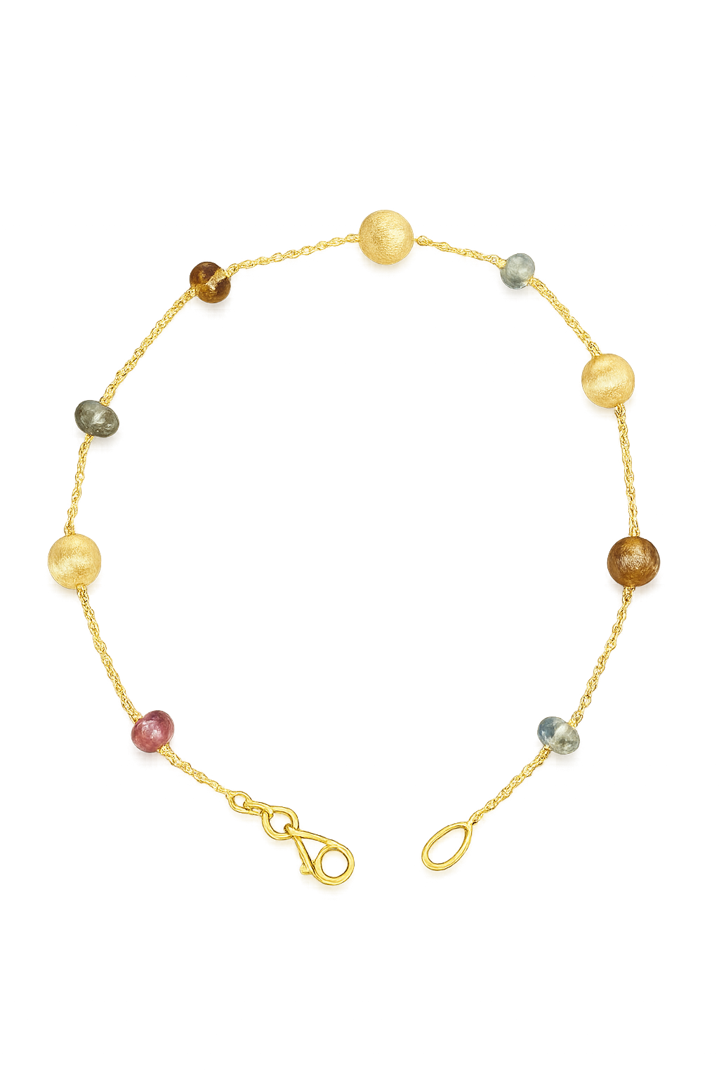 14krt geelgouden armband met gekleurde toermalijn | 19,5cm