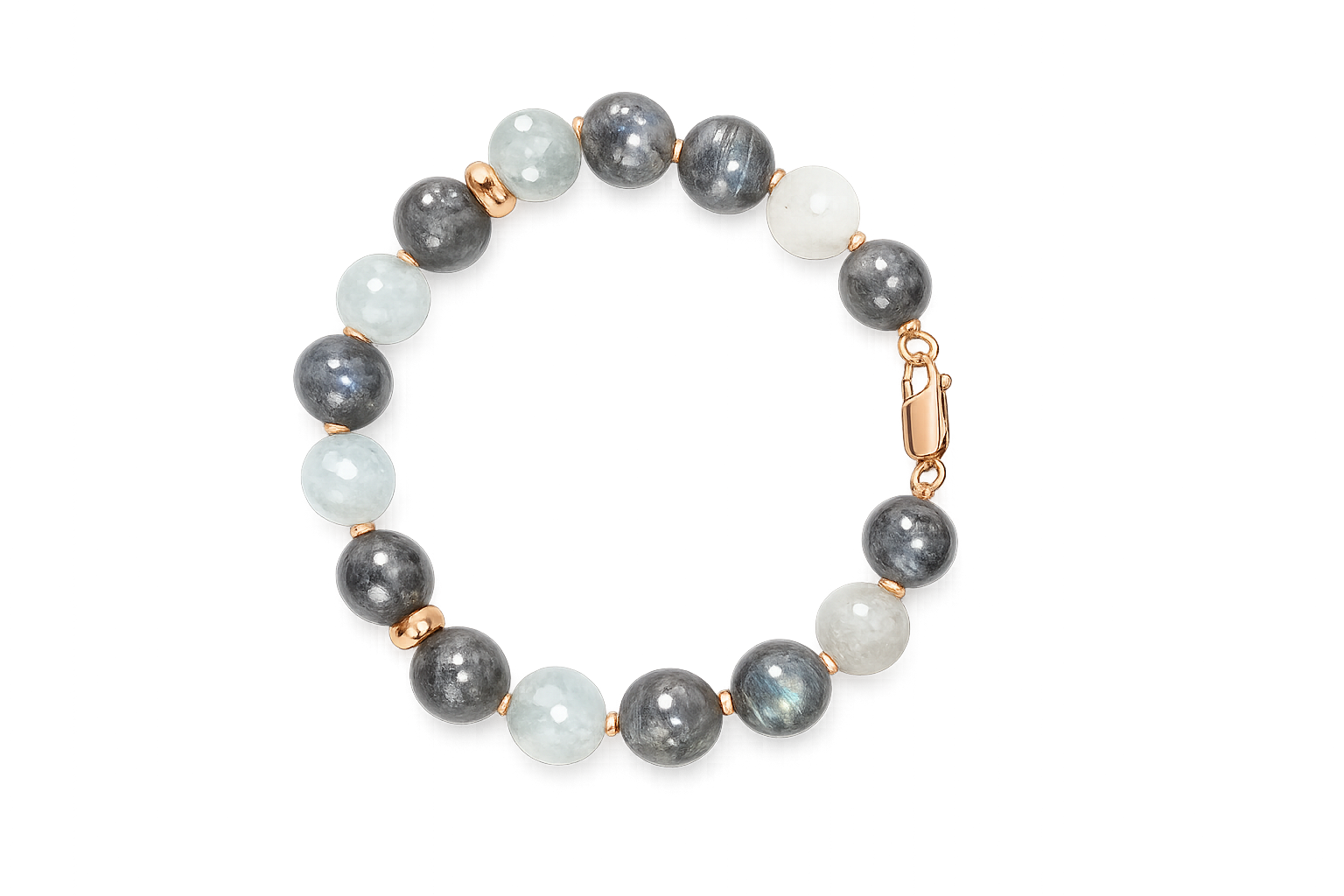 18krt roségouden armband met 10mm Labradoriet | 19cm