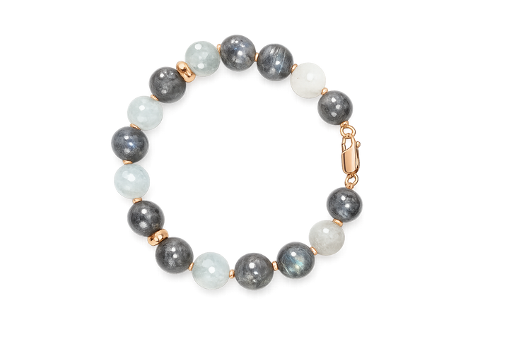 18krt roségouden armband met 10mm Labradoriet | 19cm
