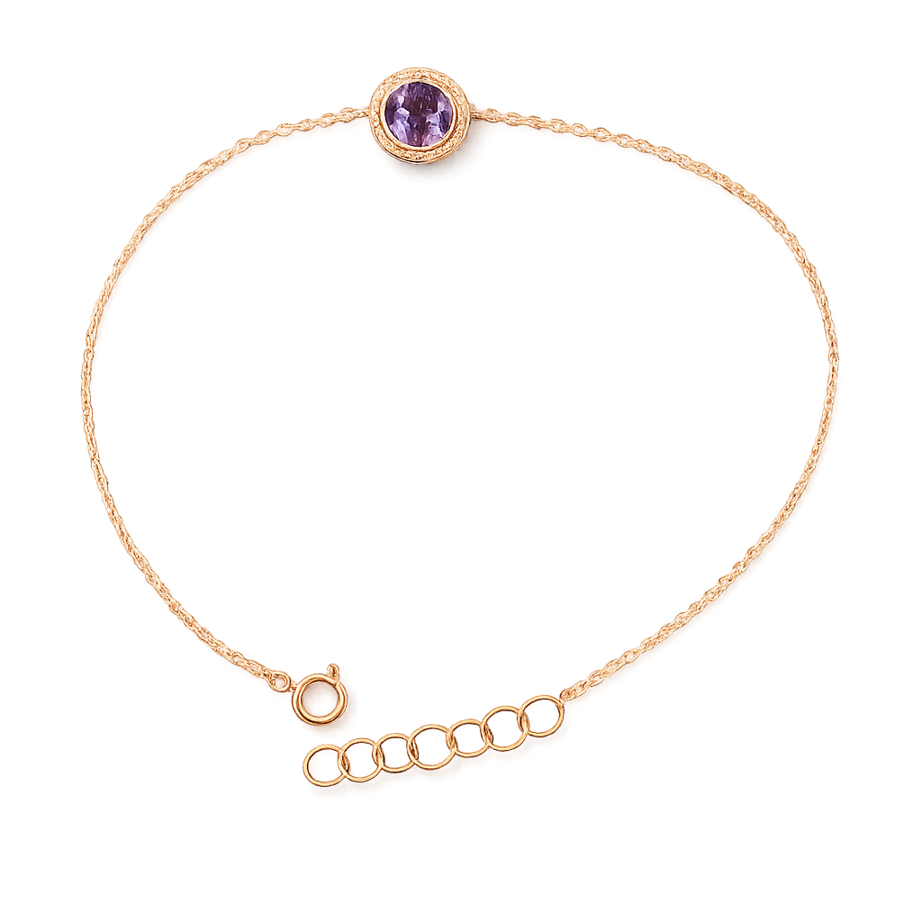 14krt rosé gouden armband met amethist 5mm | 15-17cm