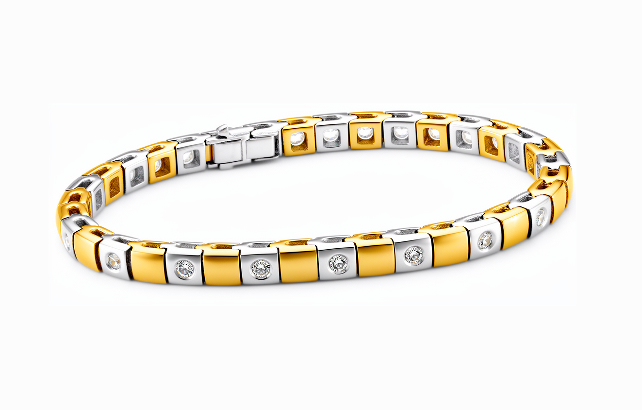 18krt bicolor gouden armband met briljant 24-0.59ct HSI | 18cm