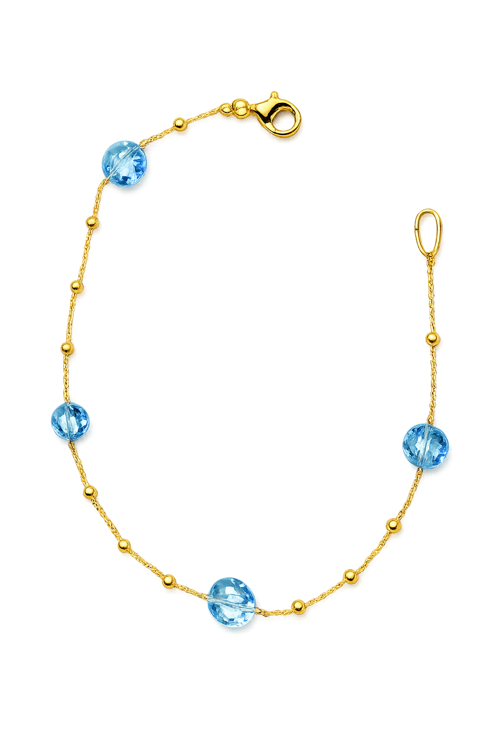 14krt geelgouden armband met blauw topaas | 19cm