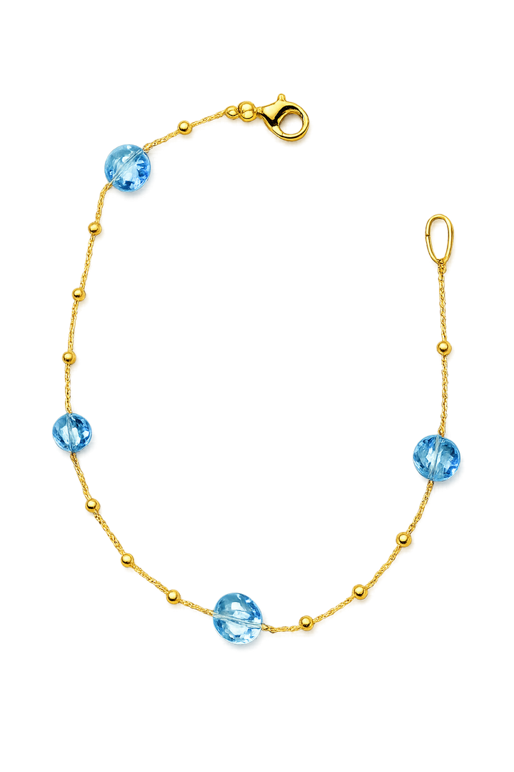 14krt geelgouden armband met blauw topaas | 19cm