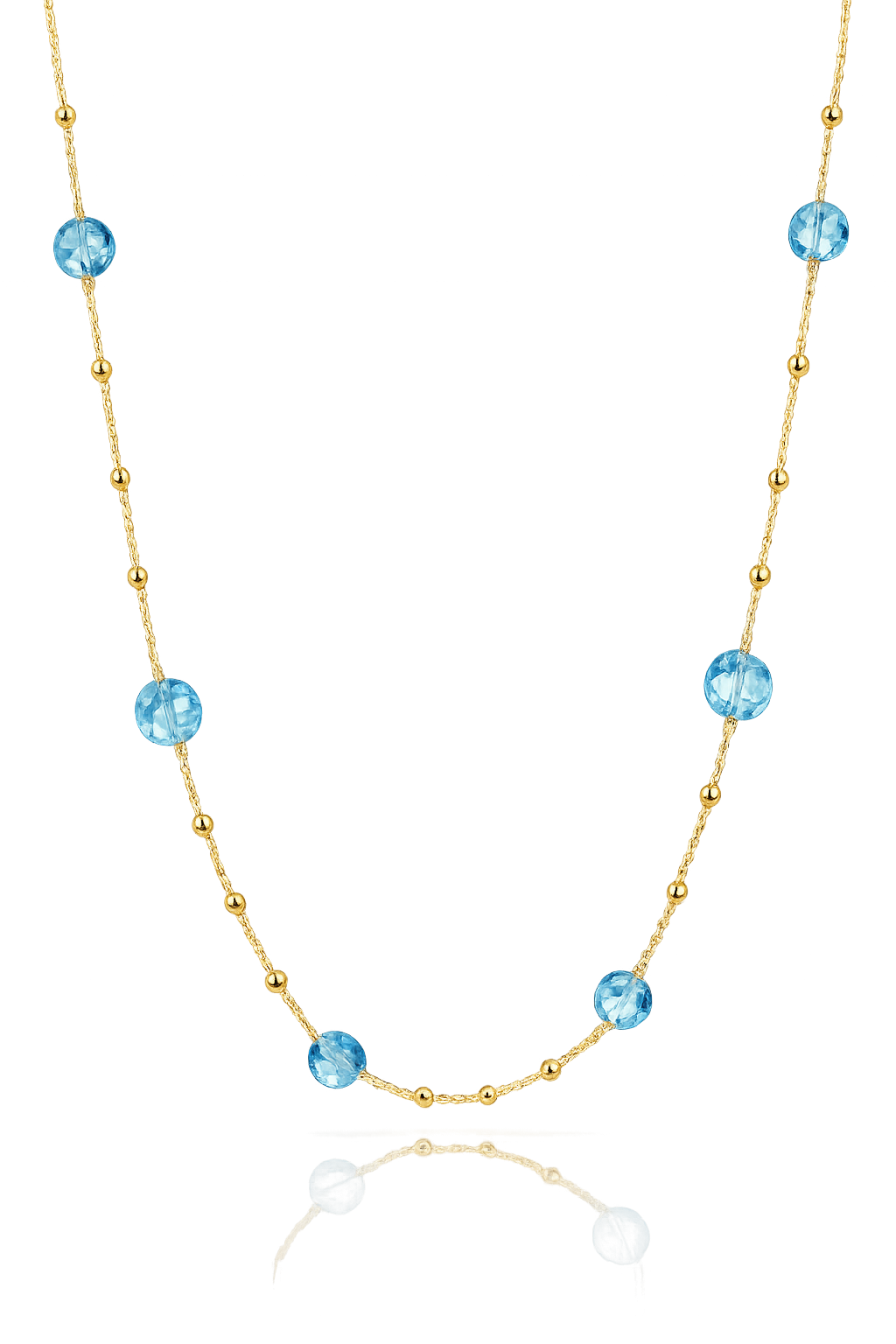 14krt geelgouden coller met blauw topaas | 45cm