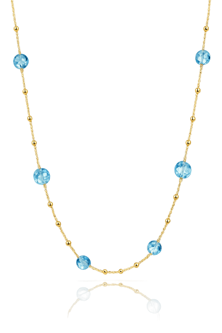14krt geelgouden coller met blauw topaas | 45cm