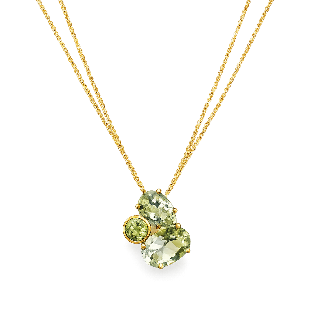 14krt geelgouden collier met hanger peridoot en groene amethist | 42cm