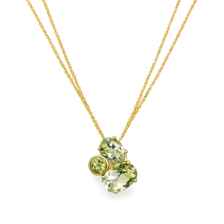 14krt geelgouden collier met hanger peridoot en groene amethist | 42cm