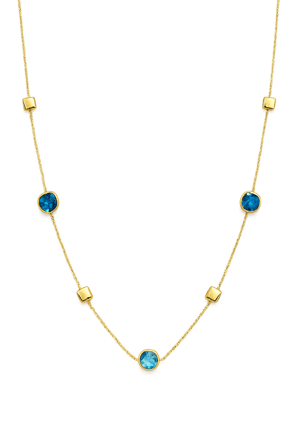 Monzario | 14krt geelgouden collier met london blue topaas  | 45cm