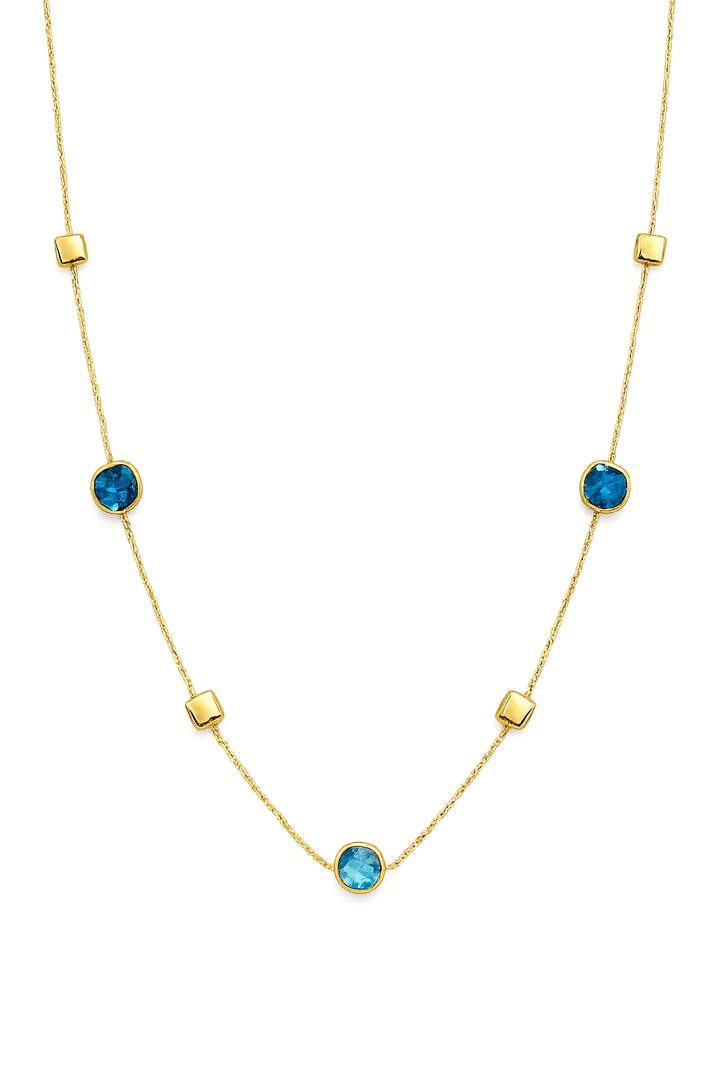 Monzario | 14krt geelgouden collier met london blue topaas  | 45cm
