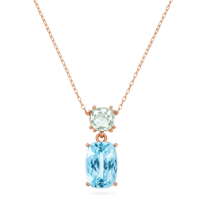 9krt roségouden collier met groene amethyst en blauw topaas | 45cm