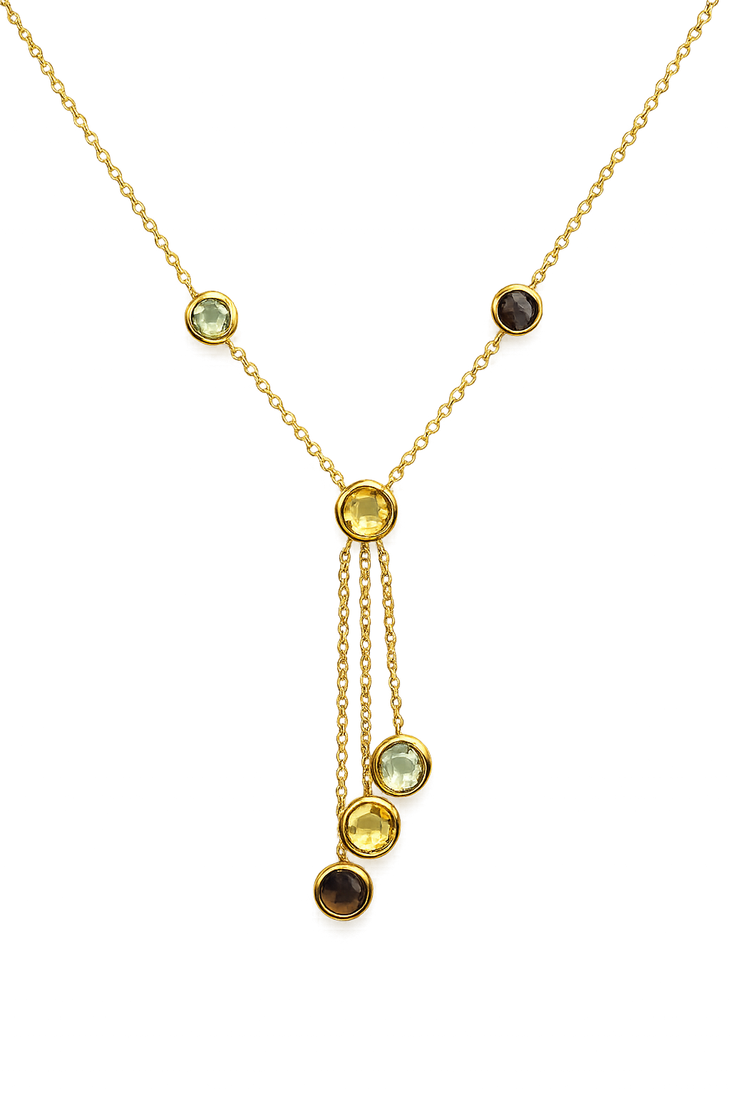 14krt geelgouden collier met citrien, rookkwarts en groene amethist 10mm | 43-45cm