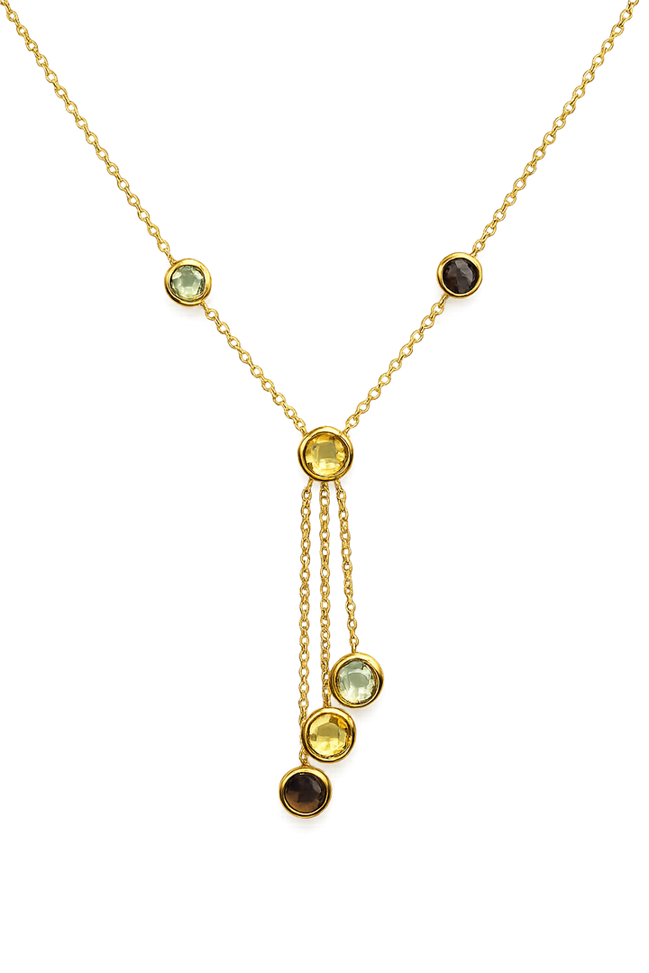 14krt geelgouden collier met citrien, rookkwarts en groene amethist 10mm | 43-45cm