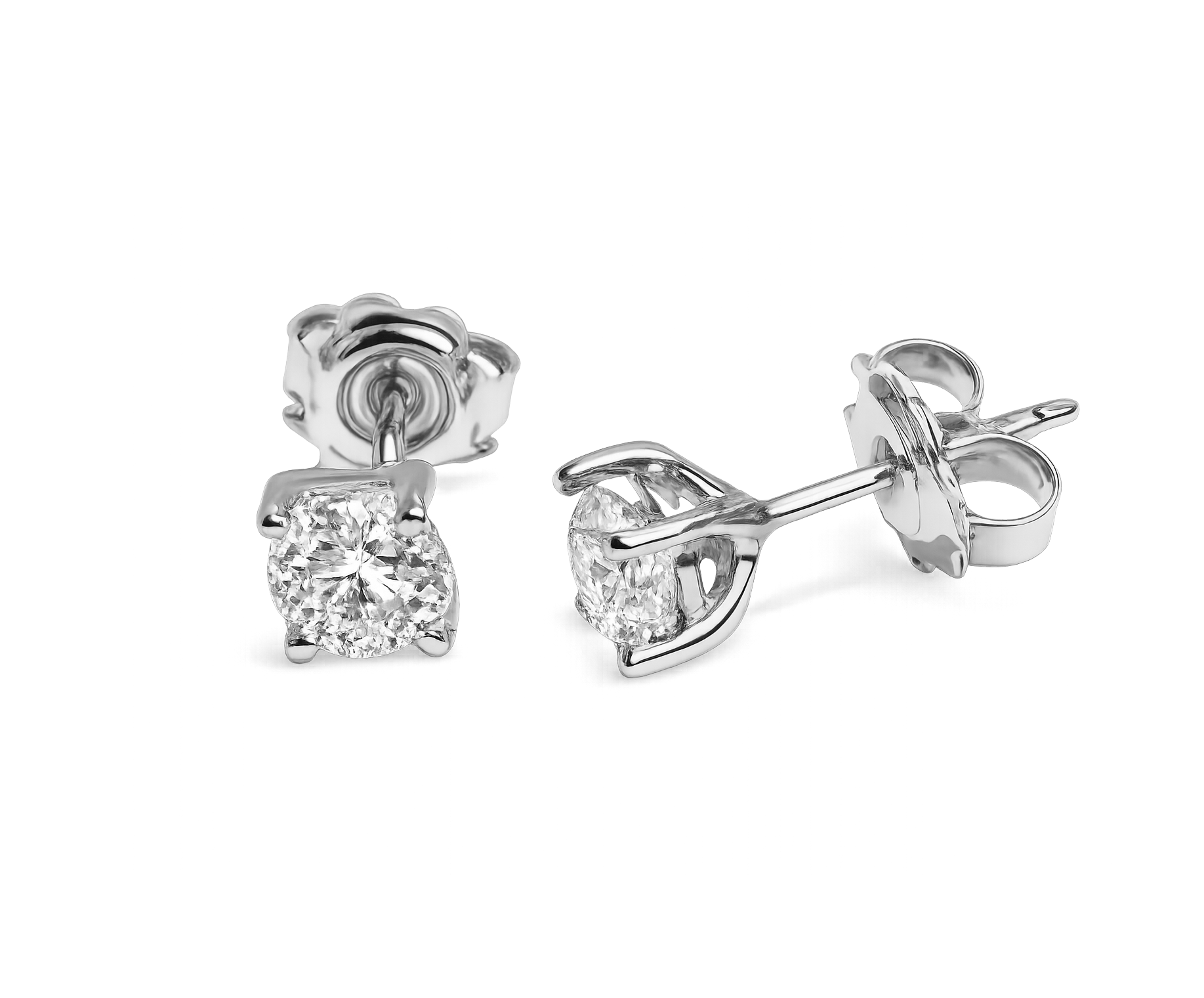 14krt witgouden oorstekers 4 poots met Lab grown diamant 2-2.06ct DVVS2 | incl. IGI certificaat
