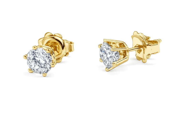 14krt geelgouden oorstekers 6-poots met Lab grown diamant 2-1.02ct DSI | incl. IGI certificaat