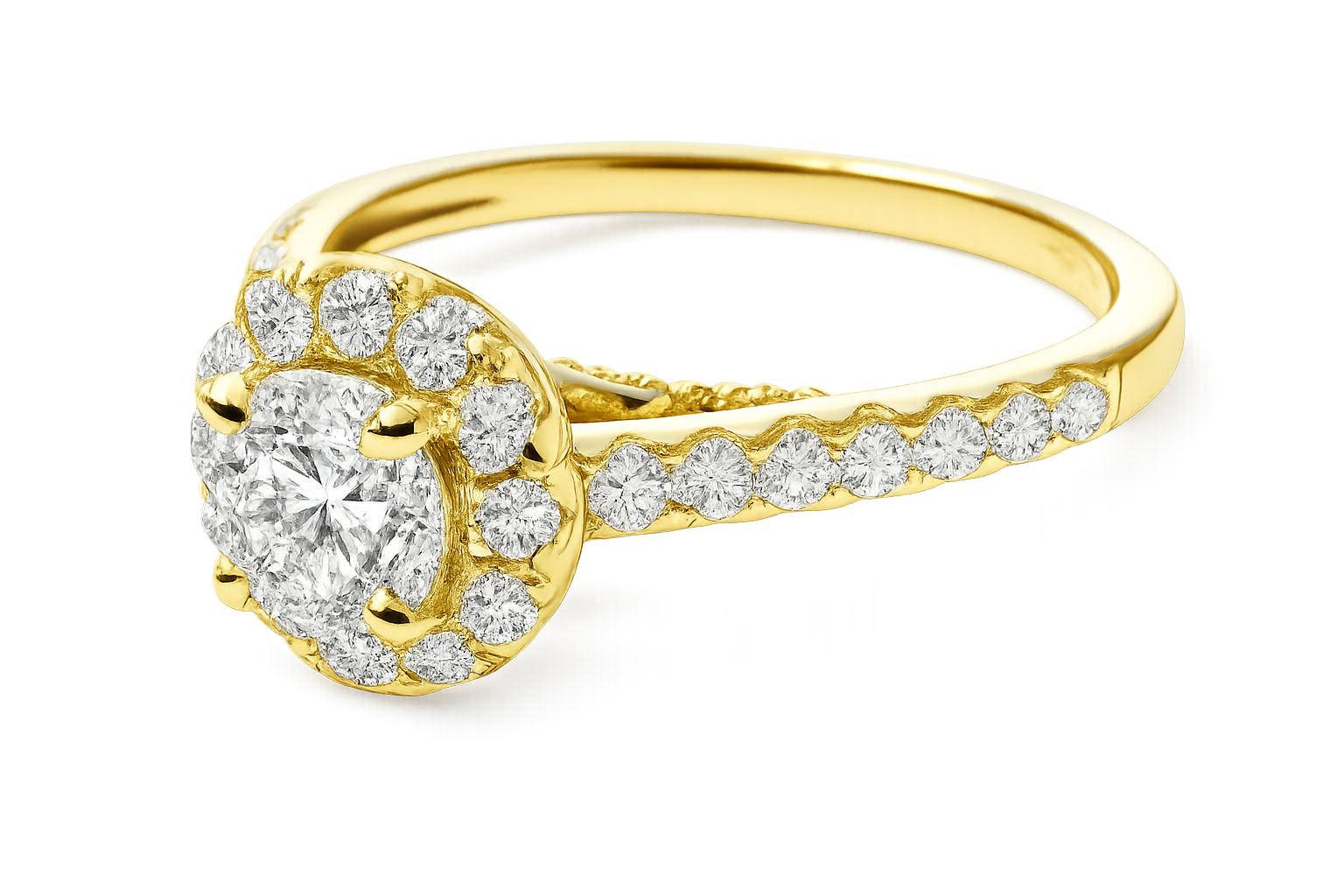 18krt geelgouden ring met diamant 1-0.50ct DVVS & 36-0.41ct GSI